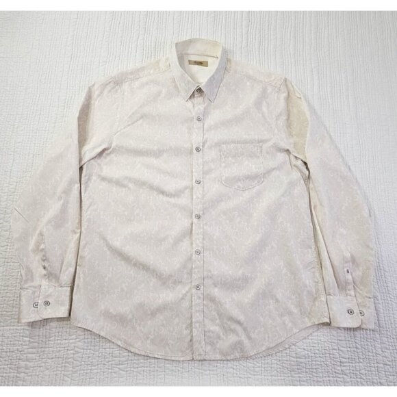 Tasso Elba Men's Large Slim Fit Shirt White on White Paisley AOP EUC LN Button - Picture 1 of 14